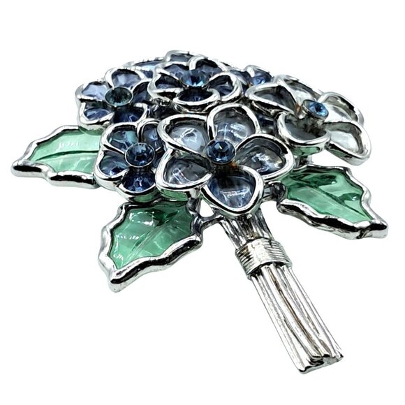 Vintage Coro Floral Brooch Gripoix Pilque A Jour Poured Stained Glass Purple Blu - Picture 2 of 12
